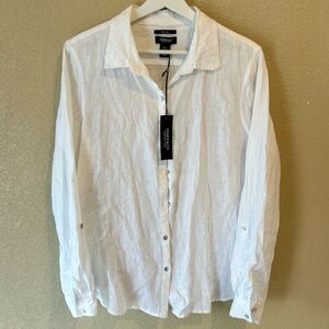 Jones & Co. Women’s 100% Linen White Airy Flowy Button Up Shirt Size L